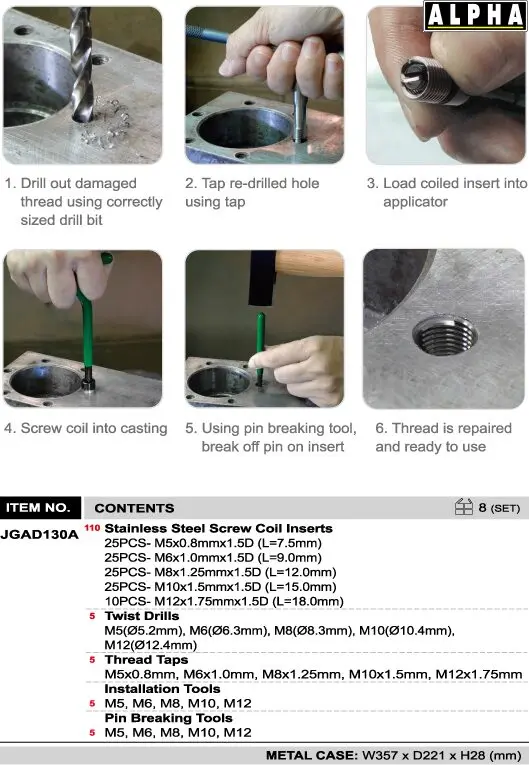 Bộ dụng cụ lấy ốc gãy và Taro ren JGAD130A jsc