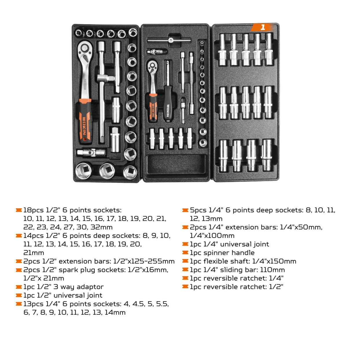Bộ dụng cụ WOKIN 161PCS 901518 kèm xe đẩy, thiết kế tiện lợi cho sửa chữa và bảo dưỡng chuyên nghiệp