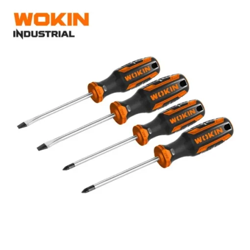 Bộ 4 cái tua vít công nghiệp WOKIN 200804 chính hãng gồm tua vít bake và tua vít dẹp, thép Cr-V bền bỉ, tay cầm êm ái.